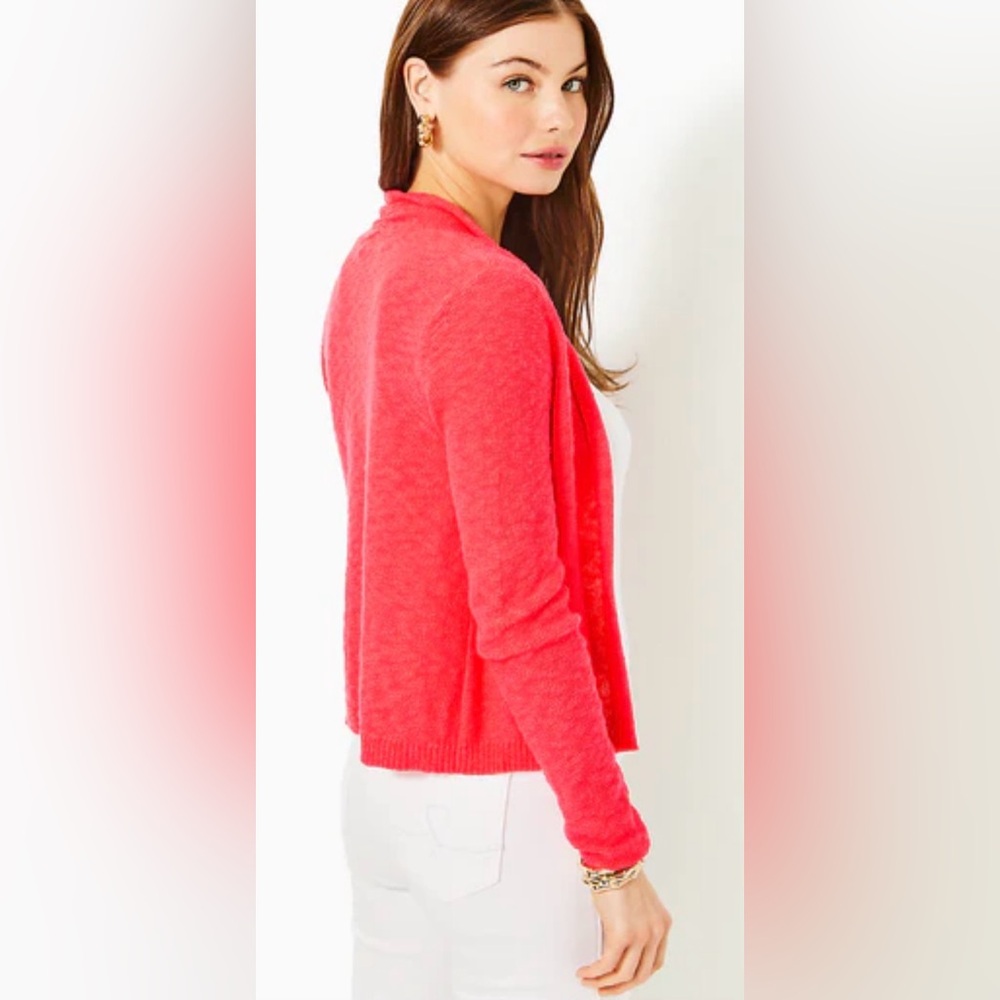 LILLY PULITZER Faretta Open Front Coral Cardigan